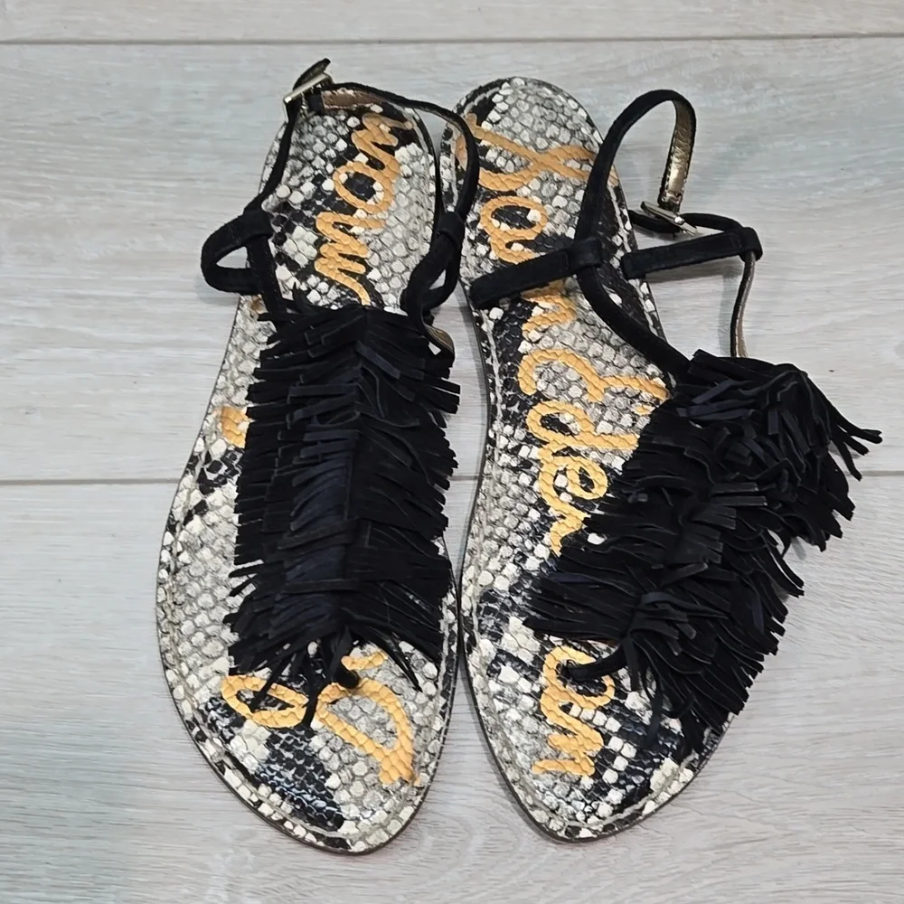 Sam Edelman Women Fringe Gela T Strap Thong Flats Sandals Shoes Sz 9.5